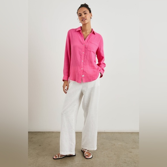 New! Rails Ellis pink button down gauze button down shirt hibiscus 37429 - Picture 11 of 14